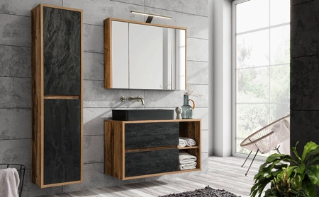 Szafka pod umywalkę nablatową Hampton 100 cm dąb huton / ciemny beton stylowa szafka z szufladami prosta forma wyrazista kolorystyka