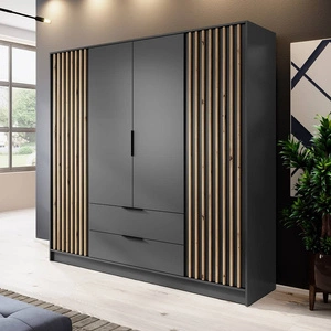 Szafa Aspen 206 cm grafitowa / lamele w kolorze dąb artisan nowoczesny design mebla drzwi szafy ozdobione lamelami