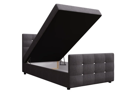 Łóżko kontynentalne Kansas 90x200 grafitowe w nowoczesnym skandynawskim stylu z tapicerowanym zagłówkiem oraz zanóżkiem