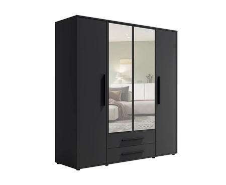 Zestaw mebli do sypialni Maxione czarny eleganckie i uniwersalne meble do sypialni gustowne czarne uchwyty wysoka jakość wykonania