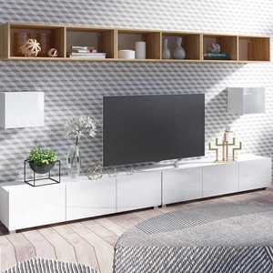 Meblościanka Apulia XXXIV biały połysk / dąb złoty wyjątkowo stylowa meblościanka proste bryły wpisujące się w każde wnętrze