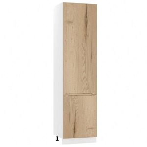 Słupek kuchenny Zova D60 LO/2333 biały / dąb halifax wysoka szafka do zabudowy lodówki frezowane uchwyty odporność na uszkodzenia