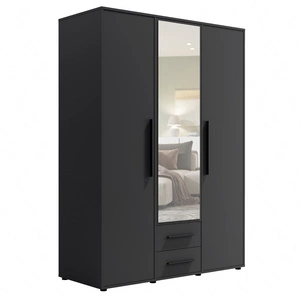 Szafa z lustrem Maxione 150 cm czarna funkcjonalna szafa do sypialni pokoju młodzieżowego lub przedpokoju wzbogacona szufladami