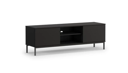 Szafka RTV Tutti 150 cm czarna elegancki design szafki metalowa solidna podstawa drzwi otwierane za pomocą systemu push to open