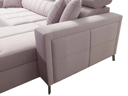 Narożnik z funkcją spania Nausa VII szary prawostronny elegancki narożnik do salonu wykonany z miękkiej tkaniny typu velvet