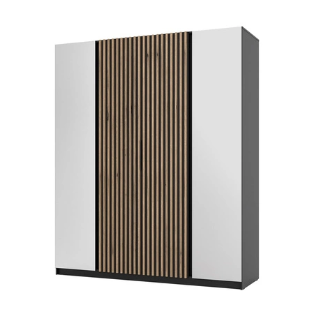 Szafa z lustrem Kastano XIV 200 cm czarna elegancki design drzwi szafy ozdobione lamelami w kolorze dąb evorke szafa do przedpokoju