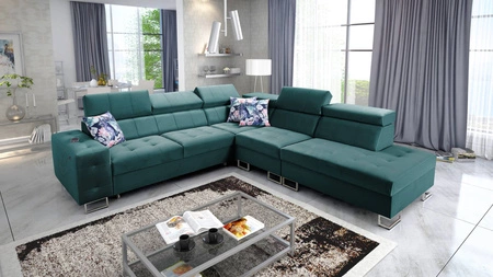Narożnik z funkcją spania Hampton IX morski prawostronny stylowy i nowoczesny design narożnika idealny mebel do każdej aranżacji