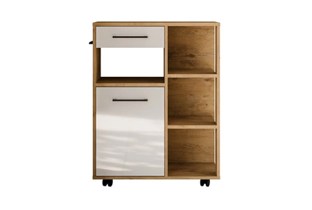 Szafka kuchenna Vento 70 cm dąb lancelot / biały połysk funkcjonalna szafka kuchenna z kółkami idealny mebel do przechowywania naczyń