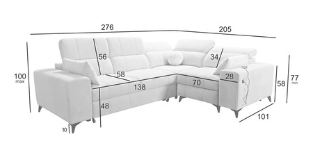 Narożnik z funkcją spania Penejos II Lux szary popiel prawostronny wygodny narożnik do salonu z komfortowym wysuwanym podnóżkiem