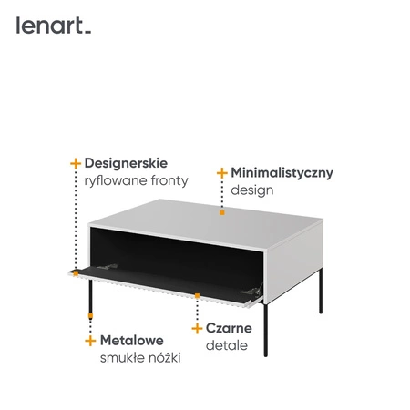 Stolik kawowy Trend biały nowoczesny i elegancki design stolik z charakterystycznym ryflowanym frontem osadzony na metalowych nogach