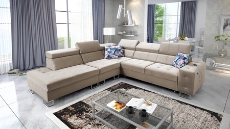 Narożnik z funkcją spania Hampton IX beżowy lewostronny stylowy i nowoczesny design narożnika idealny mebel do każdej aranżacji