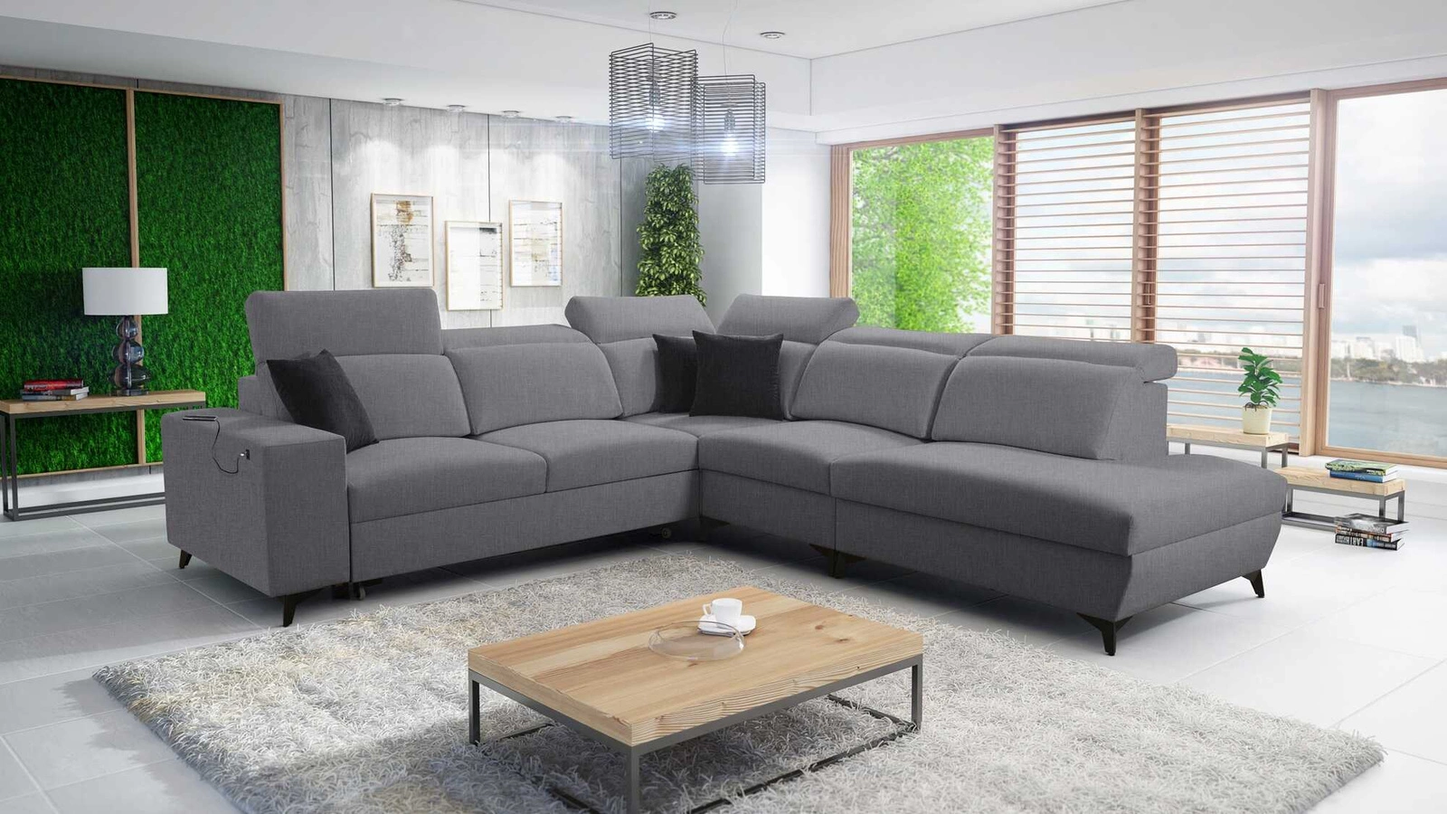 Narożnik Kelly Sleek IX z funkcją spania codziennego w kolorze czarnym