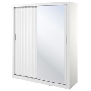 Szafa przesuwna z lustrem Arti 180 cm biała nowoczesna szafa o wyjątkowym designie ryflowany front z subtelnym oświetleniem
