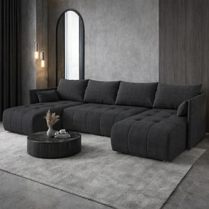 Narożnik z funkcją spania Selva U ciemny szary ciekawie prezentujący się narożnik wykonany z wytrzymałej plecionej tkaniny