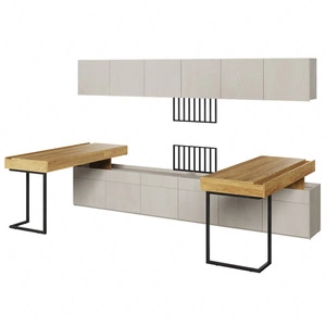 Zestaw mebli Teen Flex hikora naturalna / silk flou designerska meblościanka młodzieżowa z biurkami sprawdzi się także w biurze