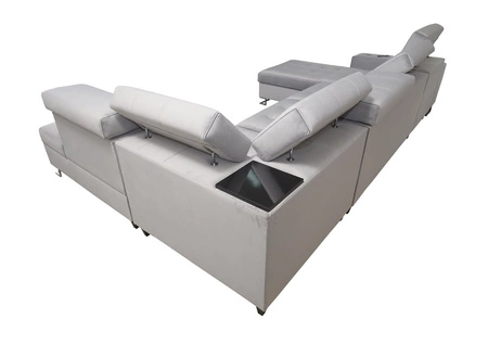 Narożnik z funkcją spania Hampton VI szary popiel lewostronny funkcjonalny narożnik do salonu z ruchomą dostawką oraz półką