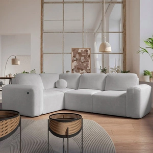 Narożnik z funkcją spania Arbon II szary popiel lewostronny stylowe wzornictwo charakterystyczny obły kształt pojemnik na pościel