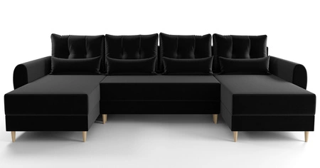 Narożnik z funkcją spania Rovigo U czarny elegancki narożnik w skandynawskiej formie z gwarancją komfortu duży pojemnik na pościel