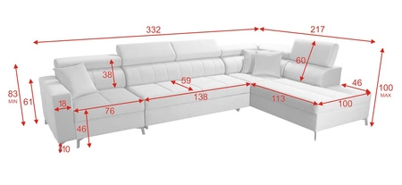 Narożnik z funkcją spania Nausa X granatowy prawostronny narożnik z dwoma pojemnikami na pościel wykonanie z tkaniny typu velvet