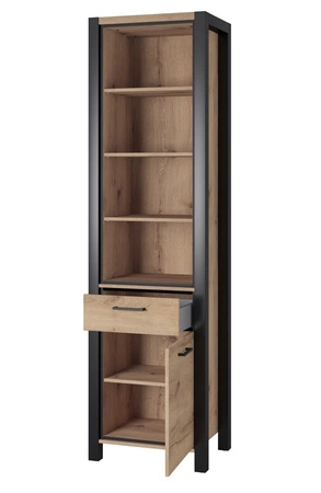 Witryna Aktiv 55 cm dąb taurus / czarny nowoczesny design metalowe uchwyty witryna z szufladą w stylu industrialnym