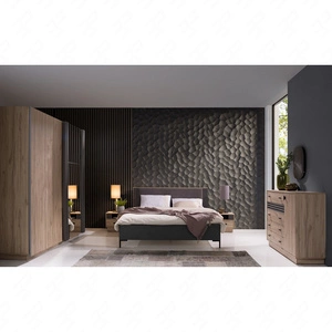 Zestaw mebli do sypialni Estan dąb estana jasny / antracyt ponadczasowy design komplet mebli do sypialni pojemna szafa przesuwana z lustrem