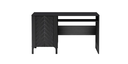 Biurko Malumi 135 cm czarne doskonałe biurko do domowego biura dekoracyjny wzór jodełki na froncie mebla system push to open