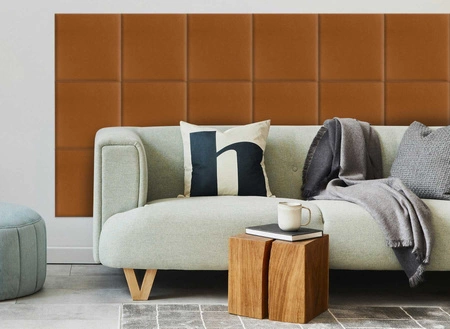 Panel tapicerowany Quadra 30x30 cm miodowy stylowy panel ścienny kwadrat welurowa tkanina modne wykończenie każdej aranżacji