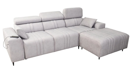 Narożnik z funkcją spania Castel beżowy prawostronny komfortowy i stylowy narożnik rozkładany z pojemnikiem na pościel