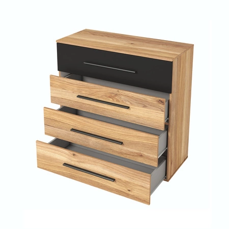 Komoda z szufladami Beta 91 cm dąb mauvella / czarny nowoczesny design mebla obrzeża komody wykończone specjalną okleiną ABS