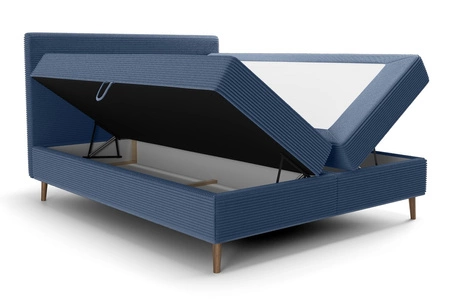 Łóżko kontynentalne Totti 160x200 niebieskie stylowe łóżko z pojemnikiem na pościel trójwymiarowa tkanina o wyrazistych prążkach