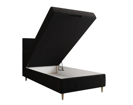 Łóżko kontynentalne Bing 90x200 czarne w nowoczesnym skandynawskim stylu z tapicerowanym zagłówkiem łóżko z pojemnikiem