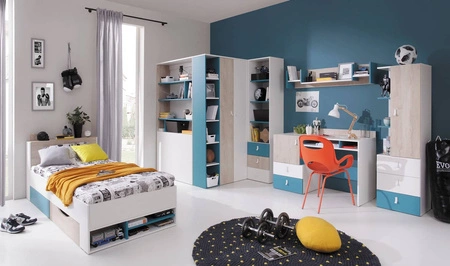 Półka wisząca z drzwiami Niko 125 cm biała / dąb / morski nowoczesny design mebla wysoka jakość obrzeża półki wykończone specjalną okleiną