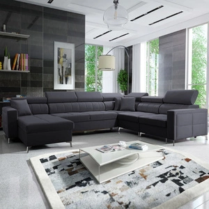Narożnik z funkcją spania Nausa VII grafitowy lewostronny elegancki narożnik do salonu wykonany z miękkiej tkaniny typu velvet