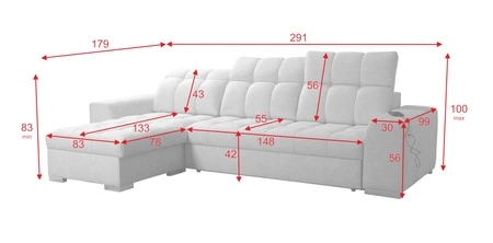 Narożnik z funkcją spania Luigi turkusowy lewostronny narożnik z dwoma pojemnikami na pościel tkanina o ciekawej strukturze
