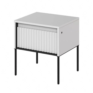 Szafka nocna Trend biała elegancka szafka z szufladą do sypialni dyskretne oświetlenie LED oraz gustowny ryflowany front