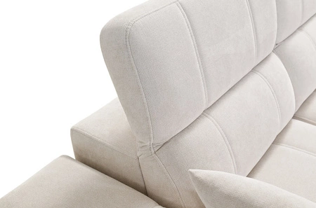 Narożnik z funkcją spania Penejos XI kremowy prawostronny wygodny narożnik z regulowanymi zagłówkami i dwoma pojemnikami na pościel