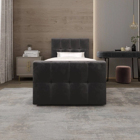 Łóżko kontynentalne Manhattan 120x200 szare w nowoczesnym skandynawskim stylu z tapicerowanym zagłówkiem i zanóżkiem łóżko z pojemnikiem