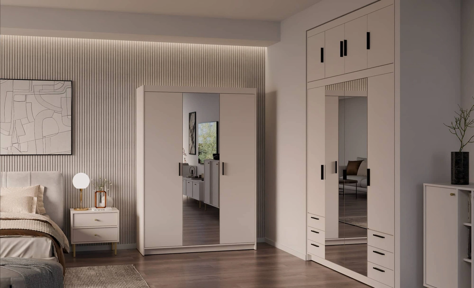 Szafa z lustrem Rene 133 cm w kolorze beż piaskowy