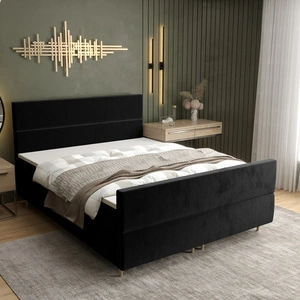 Łóżko kontynentalne Benet 180x200 czarny w nowoczesnym skandynawskim stylu z charakterystycznym wezgłowiem oraz zanóżkiem