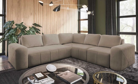 Narożnik z funkcją spania Bovec III ciemny beżowy prawostronny stylowy narożnik rozkładany doskonały do przestronnego salonu