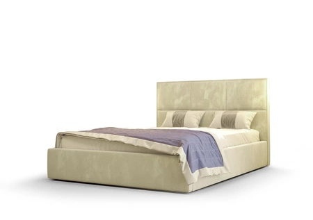 Łóżko tapicerowane Hestia 160x200 z pojemnikiem beżowe w nowoczesnym skandynawskim stylu z wygodnym zagłówkiem