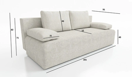 Kanapa rozkładana Zoe granatowa funkcjonalna sofa o prostym minimalistycznym designie pojemnik na pościel miękka tkanina typu plusz