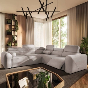 Narożnik z funkcją spania Cantare III Lux kość słoniowa prawostronny stylowy i komfortowy narożnik do salonu z podnoszonym podnóżkiem