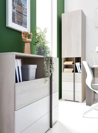 Komoda z szufladami Remona 90 cm dąb wilton biały / biały idealna komoda do pokoju dziecięcego nowoczesny wygląd