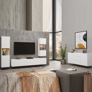 Zestaw mebli Ava biały / dąb wotan z możliwością powieszenia wyjątkowo stylowe meble elementy z szkła hartowanego