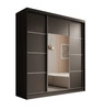 Szafa przesuwna z lustrem Keri 200 cm czarna funkcjonalna szafa do nowoczesnego wnętrza dekoracyjne srebrne listwy wewnętrzne szuflady