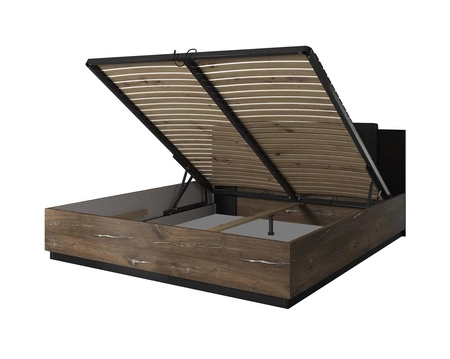 Łóżko Sigma 140x200 cm dąb flagstaff / czarny z srebrną wstawką łóżko z pojemnikiem do sypialni z tapicerowanym zagłówkiem