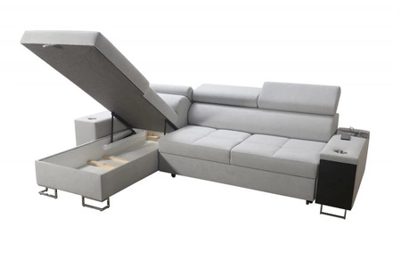 Narożnik z funkcją spania Dafni kość słoniowa / biały lewostronny velvet komfort i funkcjonalność podczas codziennego wypoczynku