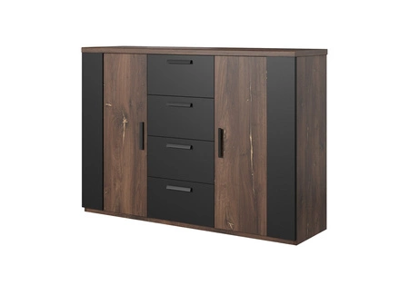 Komoda z szufladami Sigma 132 cm dąb flagstaff / czarny z miedzianą wstawką nowoczesny design doskonała propozycja komody do salonu i sypialni
