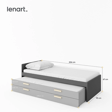 Łóżko Pok 90x200 cm grafit / szary funkcjonalne łóżko 2 osobowe wysuwane z szufladą doskonała propozycja do pokoju rodzeństwa